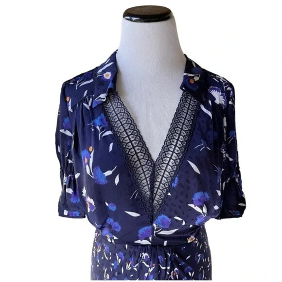 Self Portrait Navy Botanical Print Twisted Dress – 4 - Picture 9 of 10